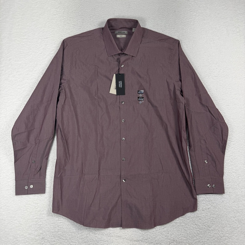 Kenneth Cole Reaction Dress Shirt Mens 17-34/35 XL Purple Slim Streth Fit NWT
